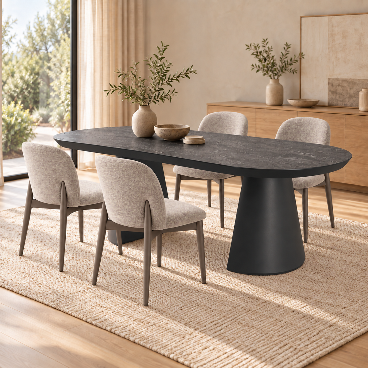 Eetkamerset Bugatti 200-400 cm + 4 No-1-stoelen