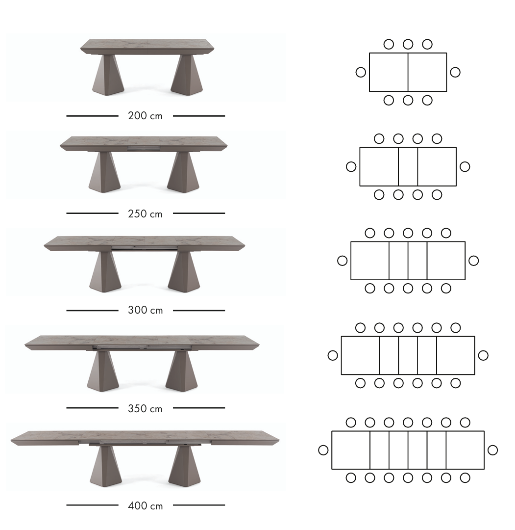 Table à manger extensible Diamond 200–400 cm