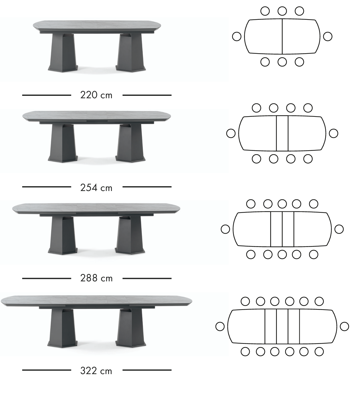 Table à manger extensible Limuzin 220–322 cm