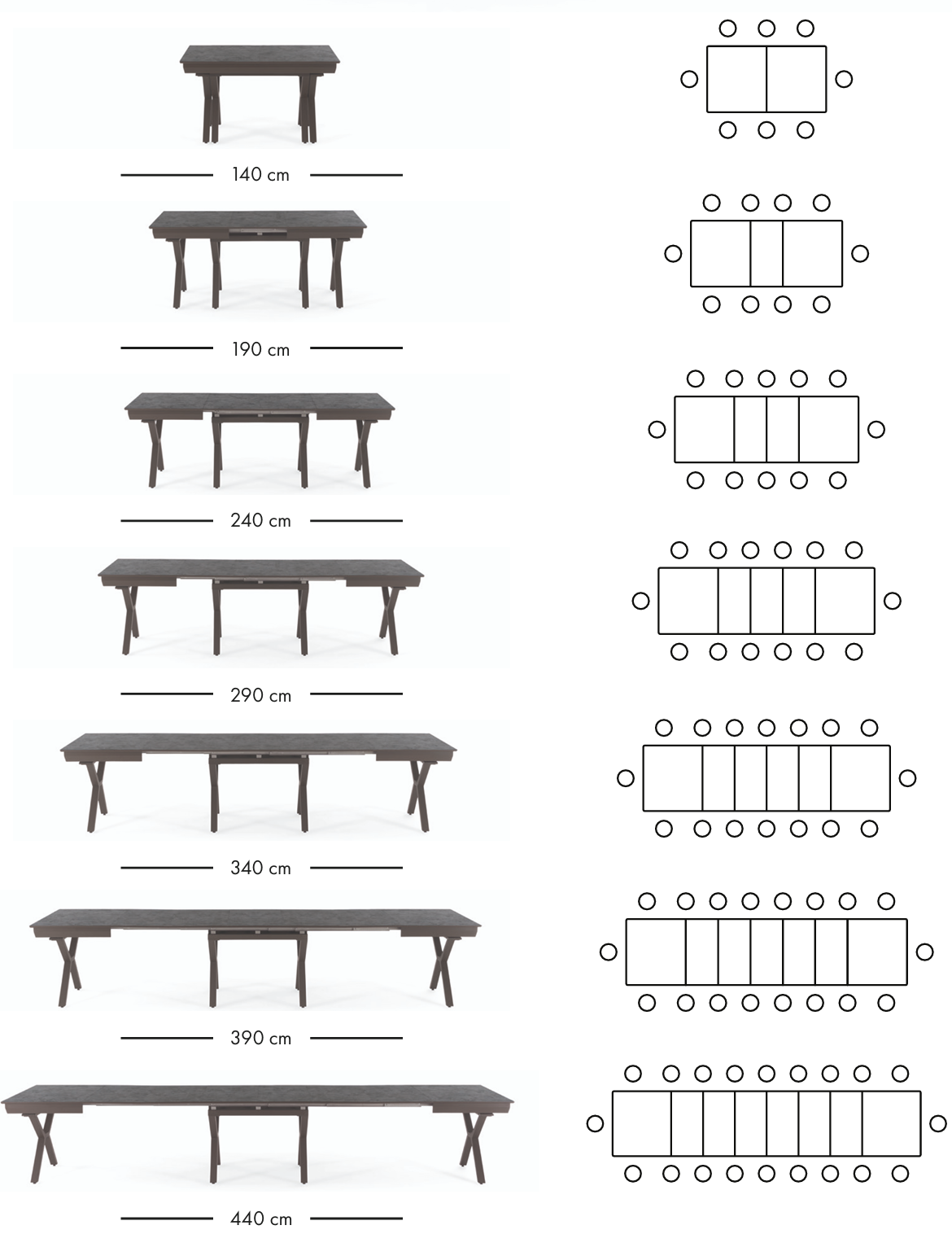 Petra uitschuifbare eettafel 140–440 cm