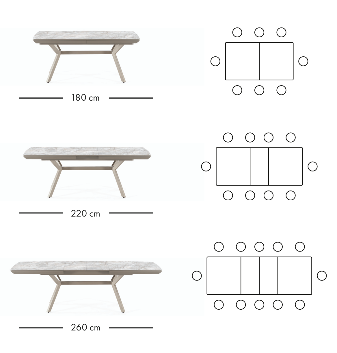 Titanyum uitschuifbare eettafel 180–260 cm