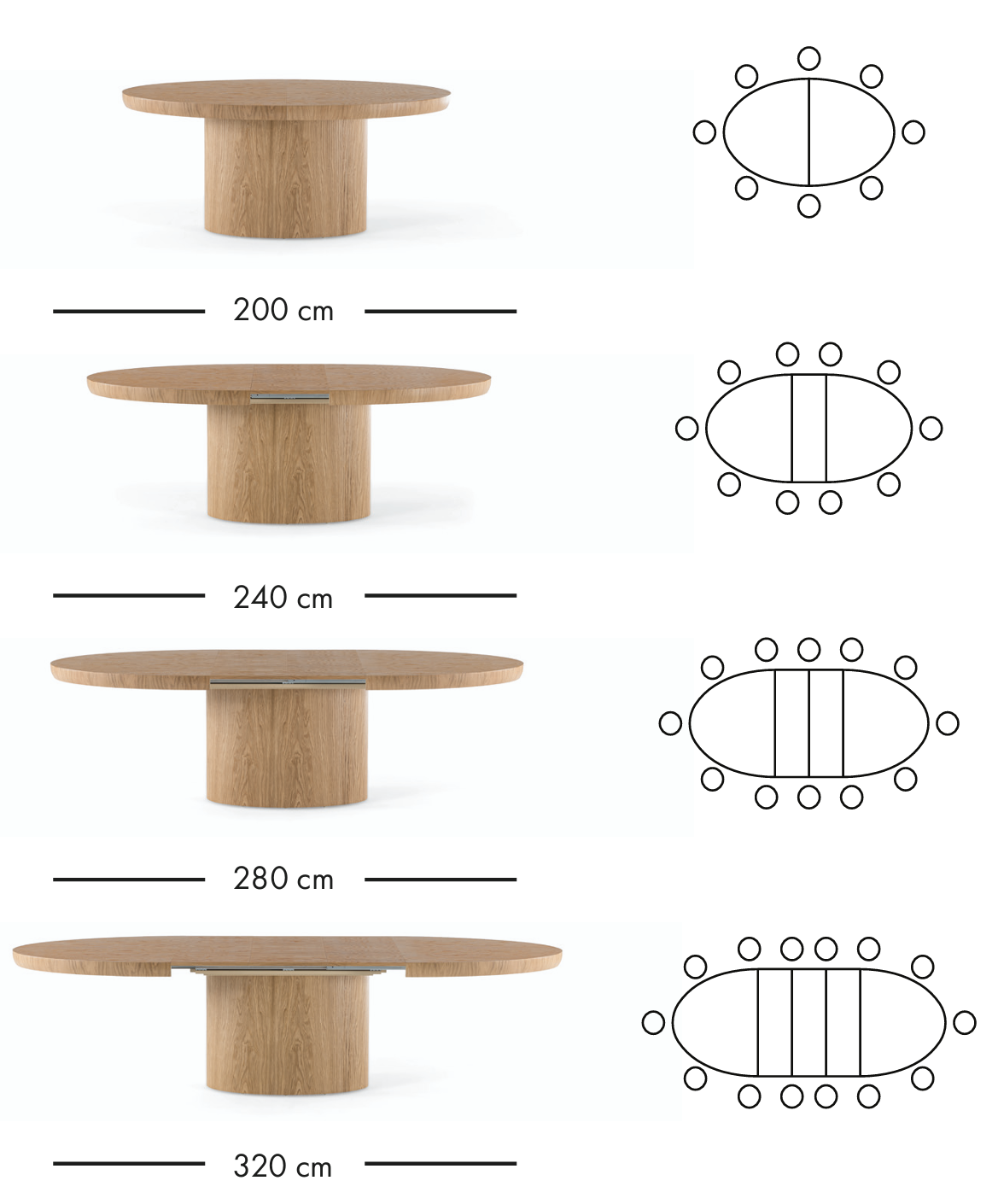 Valencia utdragbart matbord 200–320 cm