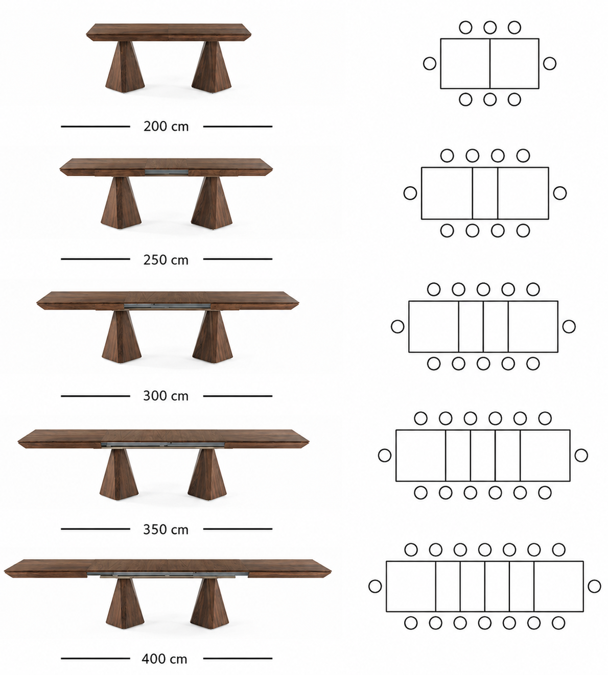 Table à manger extensible Diamond 200–400 cm – noyer américain